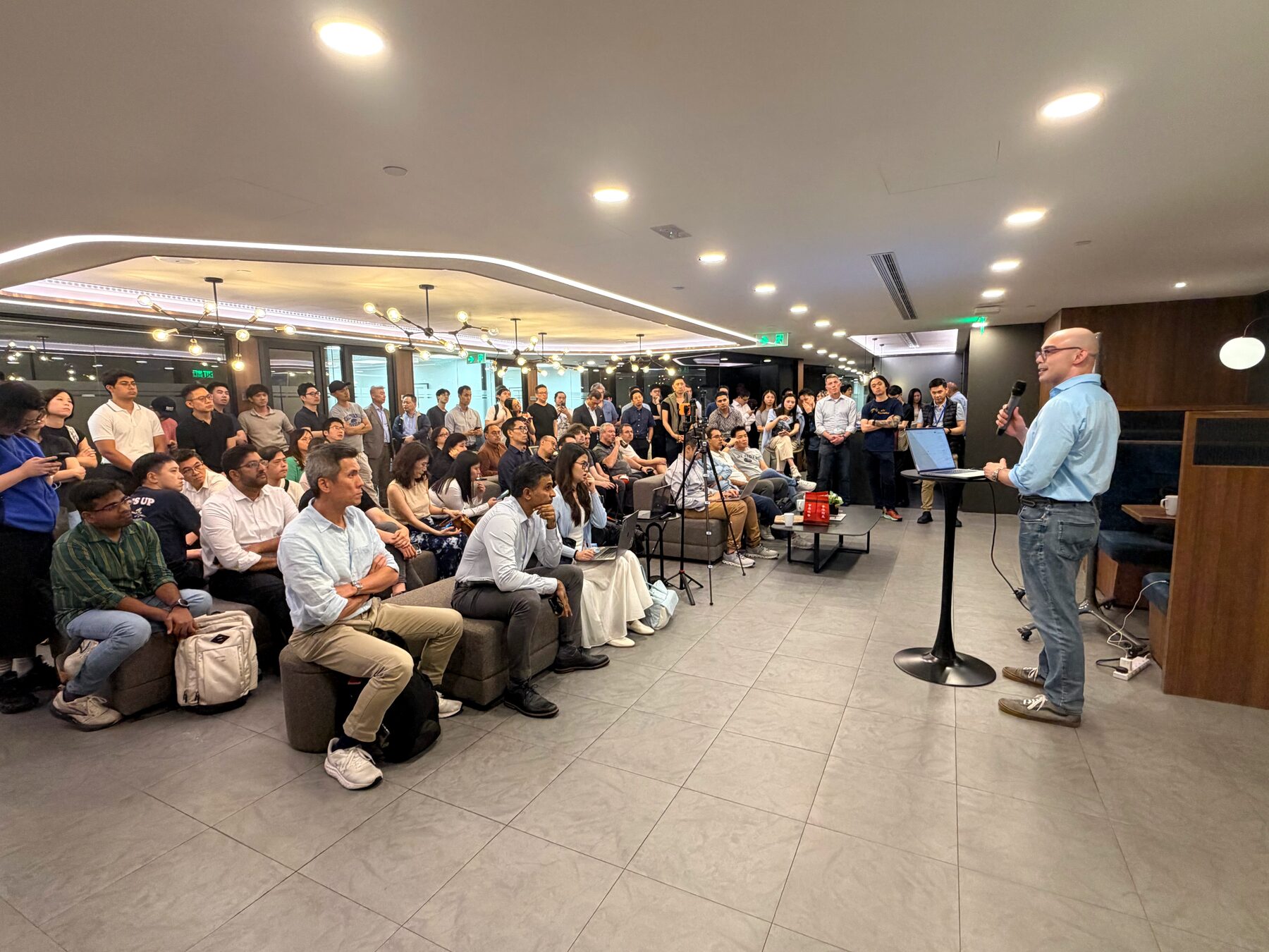 Packed room at Compass Offices during the AI Trading workshop